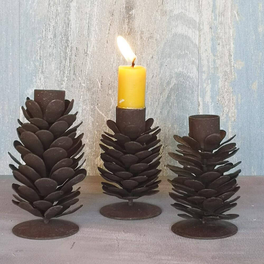 Terrace & Garden Fir Cone Antique Rust Candleholder